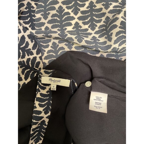 Madewell Black & White Leaf Print Silk Sleeveless Mini Dress Size 0 - Picture 5 of 5